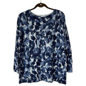 J. Jill purejill Pullover Sweater Top Women’s Medium Petite Floral Blue White